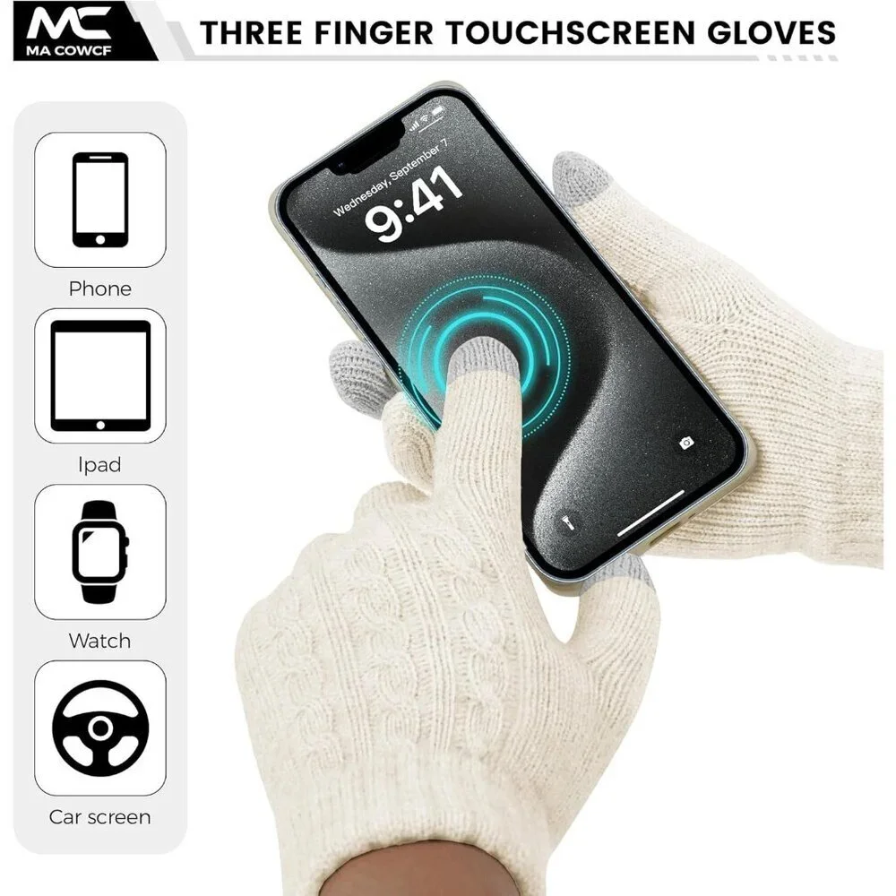 Women's Thermal Knit Winter Gloves Touch Screen Elastic Soft for Running